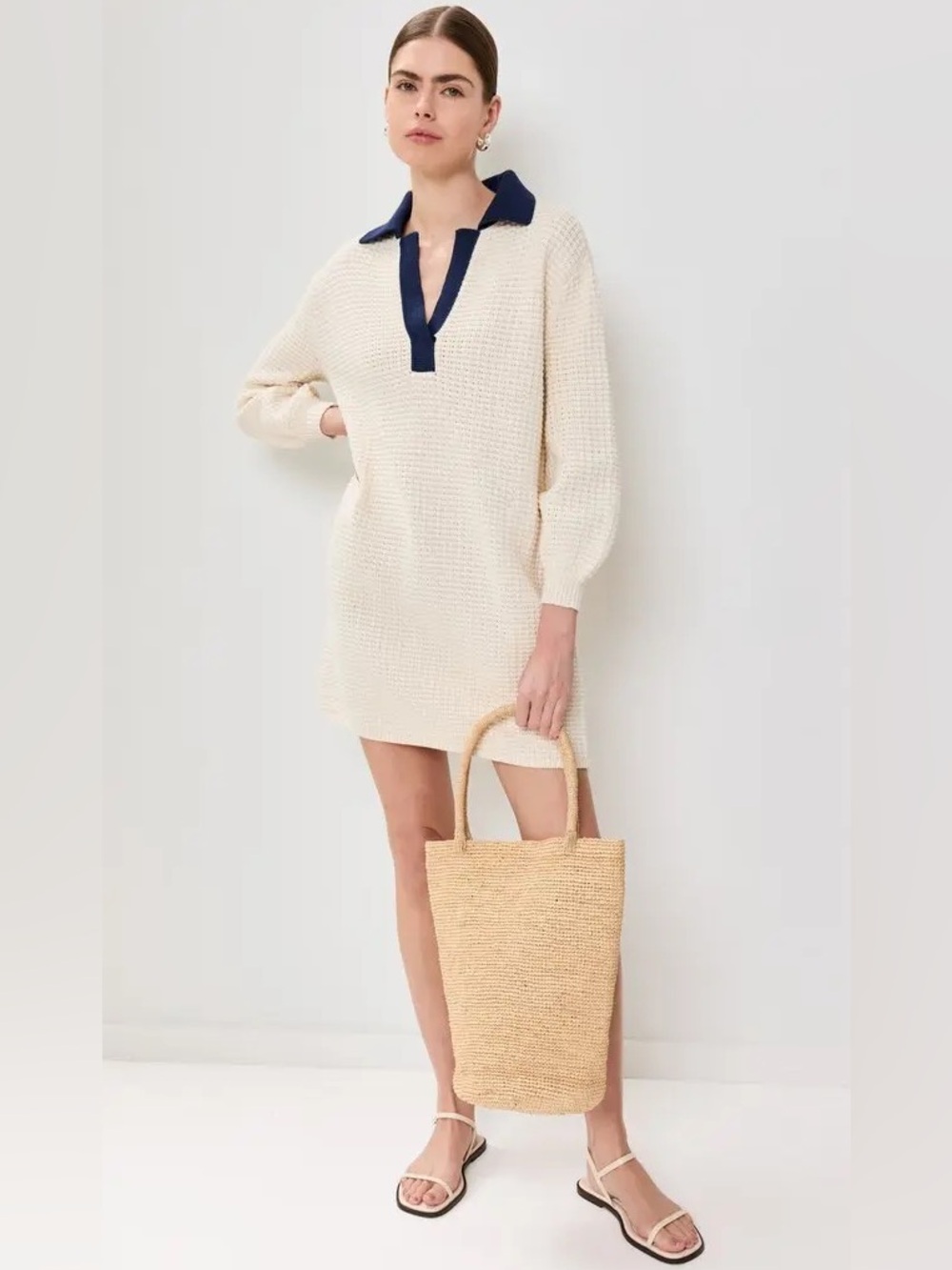 🍦💙 STAUD Altea Cream Knit V-Neck Sweater cotton dress size S